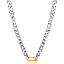 ZINZI zilveren brede gourmet ketting 42cm met ovale sluitring in 14K geel verguld ZIC2378