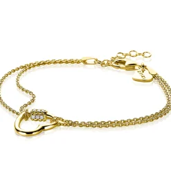 ZINZI zilveren dubbele schakel armband 14K geel verguld met luxe hart witte zirconia's ZIA2031