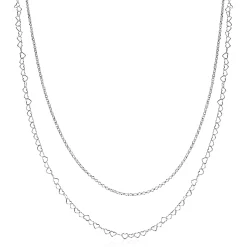 ZINZI zilveren dubbele schakelketting 40–45cm met fijne hartvormige schakels ZIC2775