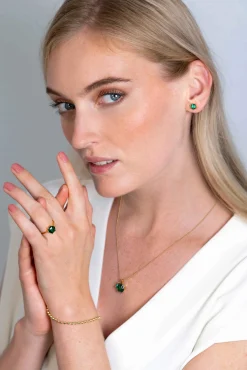 ZINZI zilveren hanger extra 14K geel verguld met zeshoekige groene kleursteen 15mm ZIH2259G (zonder collier)