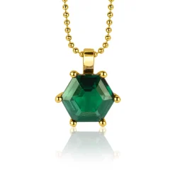 ZINZI zilveren hanger extra 14K geel verguld met zeshoekige groene kleursteen 15mm ZIH2259G (zonder collier)