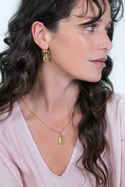 ZINZI zilveren hanger geelverguld 26mm rechthoek met bolletjes rand ZIH1976G (zonder collier)