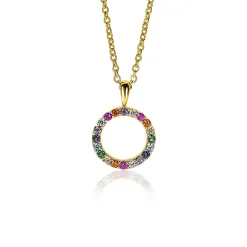 ZINZI zilveren hanger 14K geel verguld 12mm bezet regenboog ZIH2170 (zonder collier)