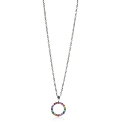 ZINZI zilveren hanger 12mm bezet met regenboog kleurstenen ZIH2170Z (zonder collier)