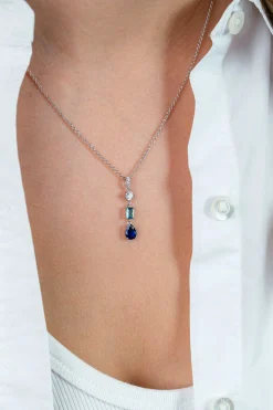 ZINZI zilveren hanger (35mm) met blauwe kleurstenen. In vierkant, ovaal en peervorm. ZIH2397 (zonder collier)