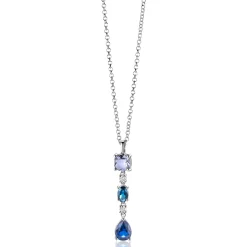 ZINZI zilveren hanger (35mm) met blauwe kleurstenen. In vierkant, ovaal en peervorm. ZIH2397 (zonder collier)