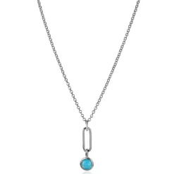 ZINZI zilveren hanger paperclip schakel 26mm rond turquoise blauw ZIH2173 (zonder collier)