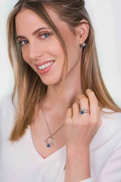 ZINZI zilveren hanger ronde cirkels blauw 32mm ZIH1963 (zonder collier)