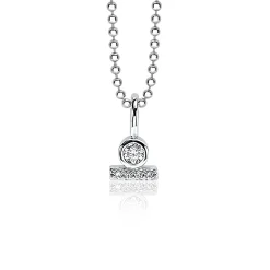 ZINZI zilveren hanger rond staafje wit ZIH1822 (zonder collier)