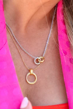ZINZI zilveren ketting 45cm in 14K geelverguld met ronde hanger 22mm ZIC2266Y