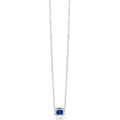 ZINZI zilveren ketting 45cm met achthoekige hanger saffierblauwe kleursteen ZIC2803B