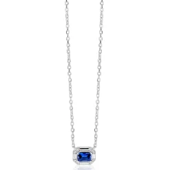 ZINZI zilveren ketting 45cm met achthoekige hanger saffierblauwe kleursteen ZIC2803B