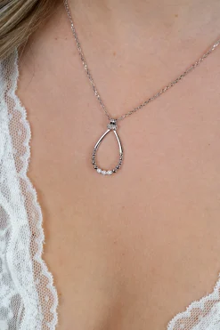 ZINZI zilveren ketting 45cm met open druppelvormige hanger, met bolletjes en drie witte zirkonia’s ZIC2839