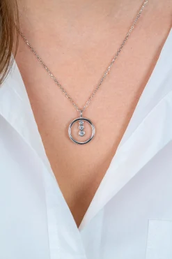 ZINZI zilveren ketting 45cm met ronde hanger en drie fonkelende witte zirkonia's ZIC2820