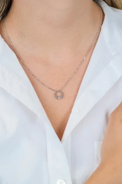 ZINZI zilveren ketting 45cm met speelse ronde bolletjeshanger en witte zirkonia's ZIC2817