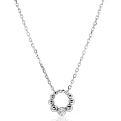 ZINZI zilveren ketting 45cm met speelse ronde bolletjeshanger en witte zirkonia's ZIC2817