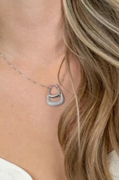 ZINZI zilveren ketting 45cm met stijlvolle dubbele hanger, bezet met witte zirconia's ZIC2806