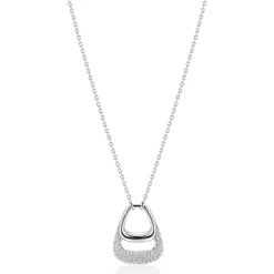 ZINZI zilveren ketting 45cm met stijlvolle dubbele hanger, bezet met witte zirconia's ZIC2806
