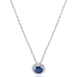 ZINZI zilveren ketting 45cm met saffierblauwe kleursteen in entourage zetting ZIC2697B