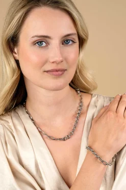 ZINZI zilveren ketting 45cm met twee stoere schakels gecombineerd: jasseron en ovale schakels (8,5mm breed) ZIC2477