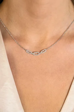 ZINZI zilveren ketting 45cm met drie ovale schakels, bezet met witte zirconia's ZIC2398
