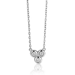 ZINZI zilveren ketting 45cm met hanger rond wit ZIC1442