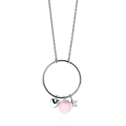 ZINZI zilveren ketting hartje rond ster roze 45cm ZIC1878