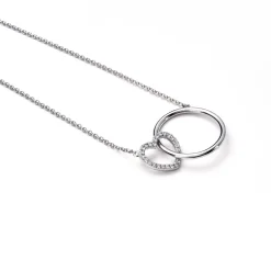 ZINZI zilveren ketting hart rond wit 45cm ZIC1483