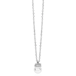 ZINZI zilveren ketting met een witte parelhanger (12mm) en een strikvormige zetting bezet met witte zirkonia’s 42-45cm ZIC2863
