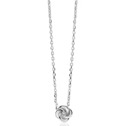 ZINZI zilveren ketting met hanger in roosdesign (9mm) en bezet met een witte zirkonia in het midden 42-45cm ZIC2872