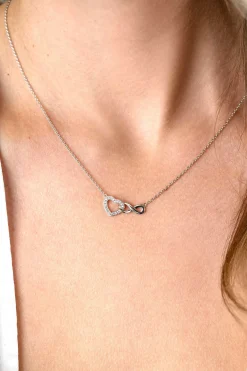 ZINZI zilveren ketting met Infinity teken verbonden met een open hart, bezet met witte zirconia's 42-45cm ZIC2596