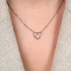 ZINZI zilveren ketting met opengewerkt hart (12mm) en bungelend witte parelhanger 42-45cm ZIC2865