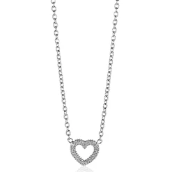 ZINZI zilveren ketting met open hartje (9,5mm) voorzien van een bolstructuur 42-45cm ZIC2703