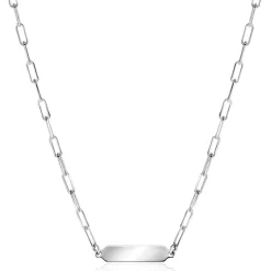 ZINZI zilveren ketting met paperclip-schakels en glanzend rechthoekig plaatje om te graveren 42-45cm ZIC2530