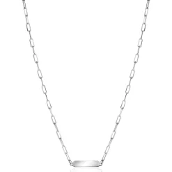 ZINZI zilveren ketting met paperclip-schakels en glanzend rechthoekig plaatje om te graveren 42-45cm ZIC2530