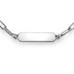 ZINZI zilveren ketting met paperclip-schakels en glanzend rechthoekig plaatje om te graveren 42-45cm ZIC2530