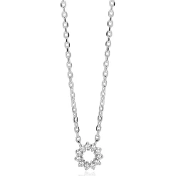 ZINZI zilveren ketting met ronde hanger (8mm) bezet met witte zirkonia’s in verfijnde chatonzetting 42-45cm ZIC2870