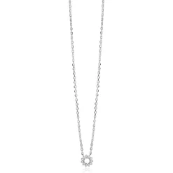 ZINZI zilveren ketting met ronde hanger (8mm) bezet met witte zirkonia’s in verfijnde chatonzetting 42-45cm ZIC2870