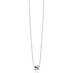 ZINZI zilveren ketting met speelse hanger (8mm) bezet met een mooie combinatie van witte, roze, paarse en blauwe kleurstenen in verschillende slijpvormen 42-45cm ZIC2866