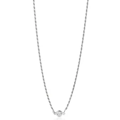 ZINZI zilveren koord ketting bezet met een ronde witte zirconia 40-45cm ZIC2461