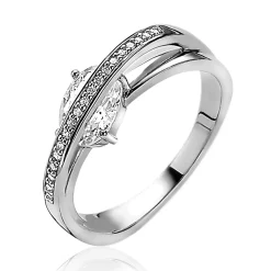ZINZI zilveren luxe cross-over ring ovale witte zirconia ZIR2190