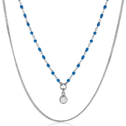 ZINZI zilveren multilook ketting met gourmet en blauwe bolletjes schakels, ronde zetting met witte zirconia 42-45cm ZIC2529