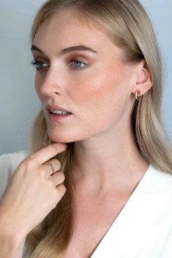 ZINZI zilveren multi-look oorstekers extra 14K geel verguld twee banen met witte zirconia's 15mm ZIO2254