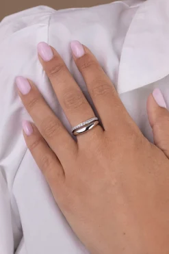 ZINZI zilveren multi-look ring met brede gladde band en band bezet met witte zirkonia's ZIR2902
