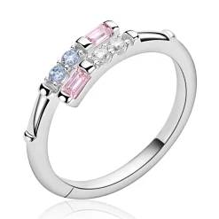 ZINZI zilveren multi-look ring (5mm breed) bezet met witte, roze en lichtblauwe kleurstenen ZIR2868