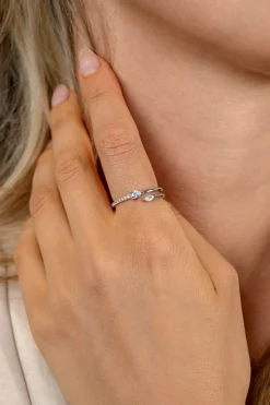 ZINZI zilveren multi-look ring (4mm breed) met een peervormige en ovale witte zirkonia ZIR2689