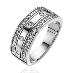 ZINZI zilveren multi-look ring, buitenste banen witte zirconia's, in middenbaan 5 ronde witte zirconia's ZIR830