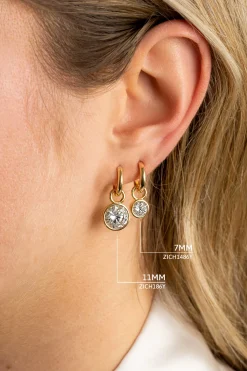 ZINZI zilveren oorbedels 14K geelverguld 7mm rond wit ZICH1486Y (zonder oorringen)