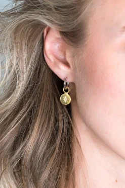ZINZI zilveren oorbedels 14K geel verguld rond 10mm zon witte zirconia ZICH1994G (zonder oorringen)