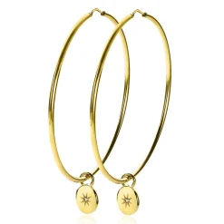 ZINZI zilveren oorbedels 14K geel verguld rond 10mm zon witte zirconia ZICH1994G (zonder oorringen)
